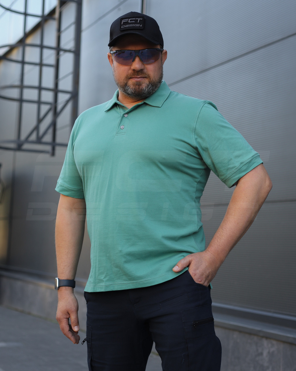 Футболка Поло мілітарі преміум Лакоста бавовна Бірюзова, фото 1