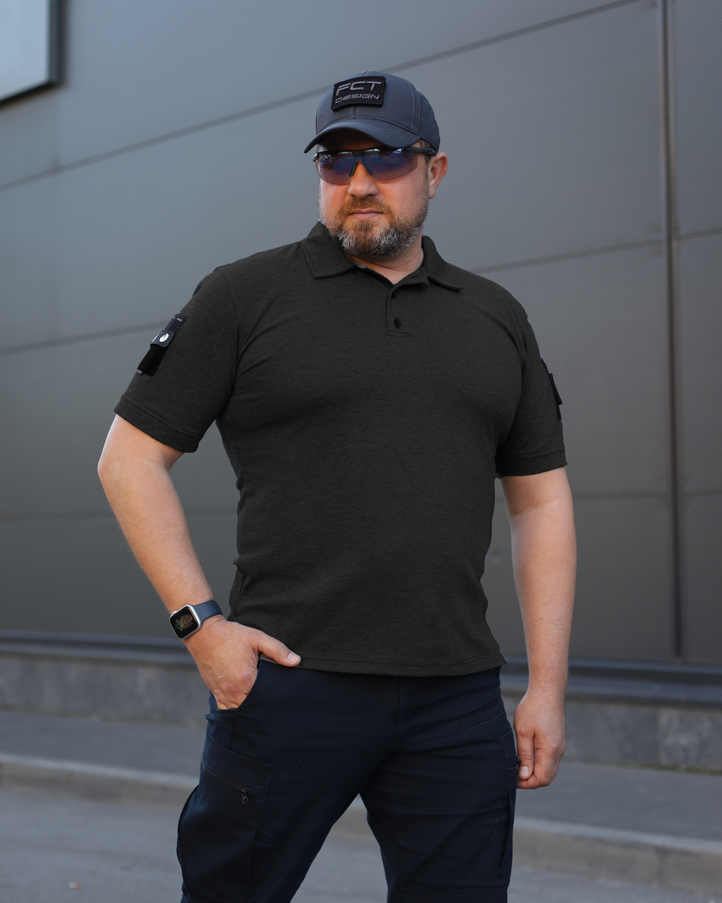 Футболка Поло мілітарі преміум Лакоста бавовна Чорна, фото 1