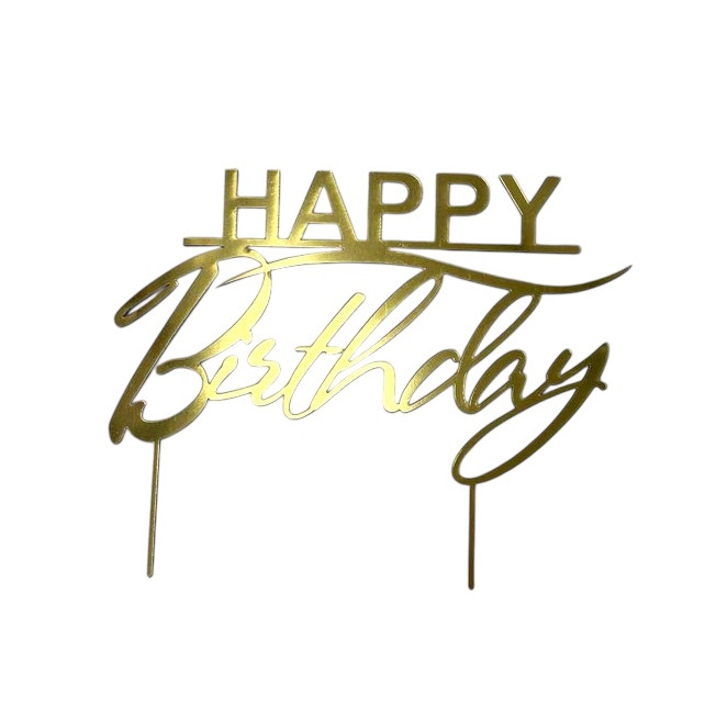 Дзеркальний топер Happy Birthday на двох ніжках (ЗОЛОТО) Slado