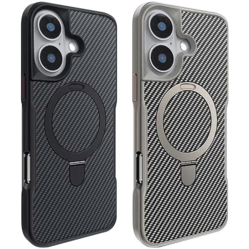 TPU+PC чохол Metal Buttons with MagSafe Carbon Ring для Apple iPhone 16 (6.1")