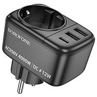 Адаптер мережевий Borofone BAC14 Wide 12 W, розетка, 2 USB, Type-C, чорний