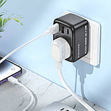 Адаптер мережевий Borofone BAC14 Wide 12 W, розетка, 2 USB, Type-C, чорний, фото 4