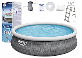 Басейн Bestway 57372 Ø 457 х 107 см, фільтр-насос, тент, сходи