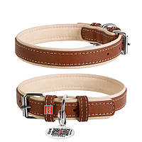 Ошейник для собак кожаный WAUDOG Soft с QR паспортом, Ш 15 мм, Дл 27-36 см коричневый