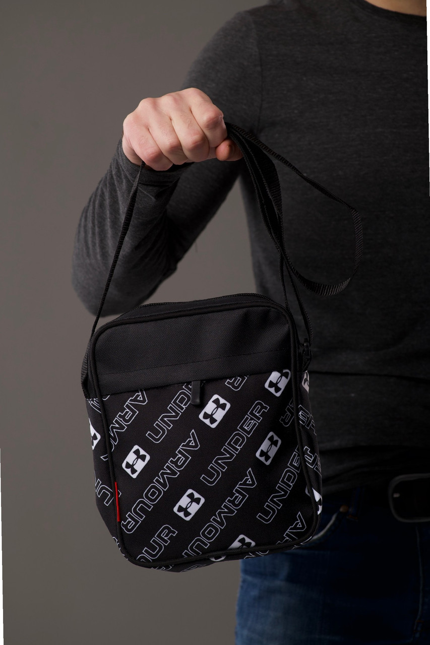 Чорна барсетка чоловіча - сумка з відділенням, блискавкою та ременем