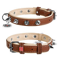 Ошейник для собак кожаный WAUDOG Soft с QR паспортом, с шипами, Ш 20 мм, Дл 30-39 см коричневый