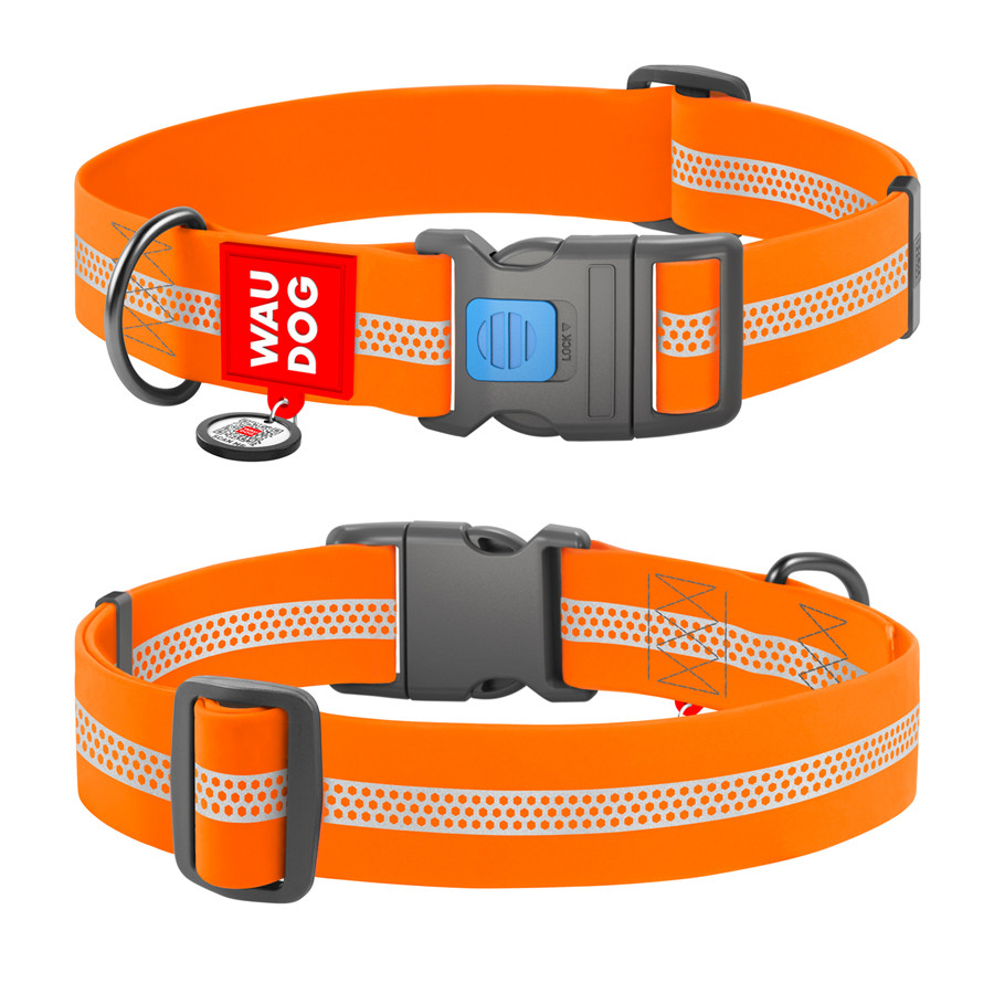 Нашийник для собак водостійкий WAUDOG Waterproof з QR паспортом, світловідбивний, XXL, Ш 40 мм, Дов 46-70 см, помаранчевий