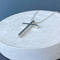 Чоловічий хрестик на ланцюжку шнурку колір срібло, нержавіюча сталь