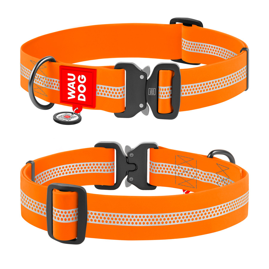 Нашийник для собак водостійкий WAUDOG Waterproof з QR, світловідбиваючий, XXL, Ш 40 мм, Д 46-70 см, помаранчевий