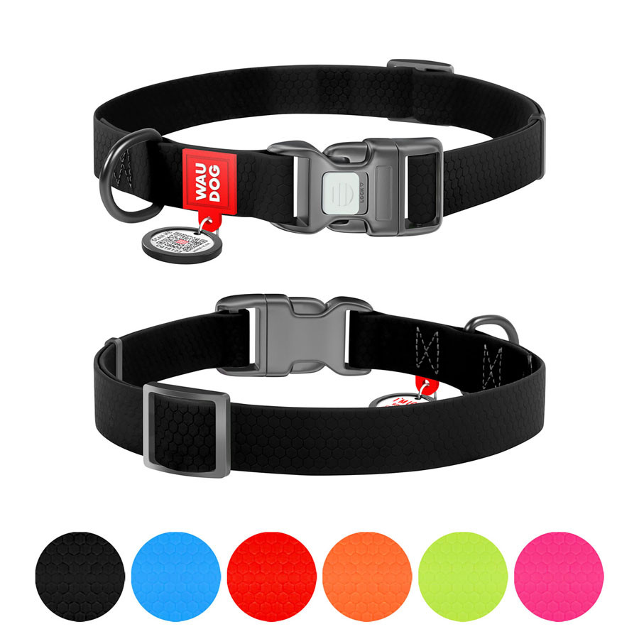 Нашийник для собак водостійкий WAUDOG Waterproof c QR паспортом, Ш 15 мм, Дов 25-35 см, чорний