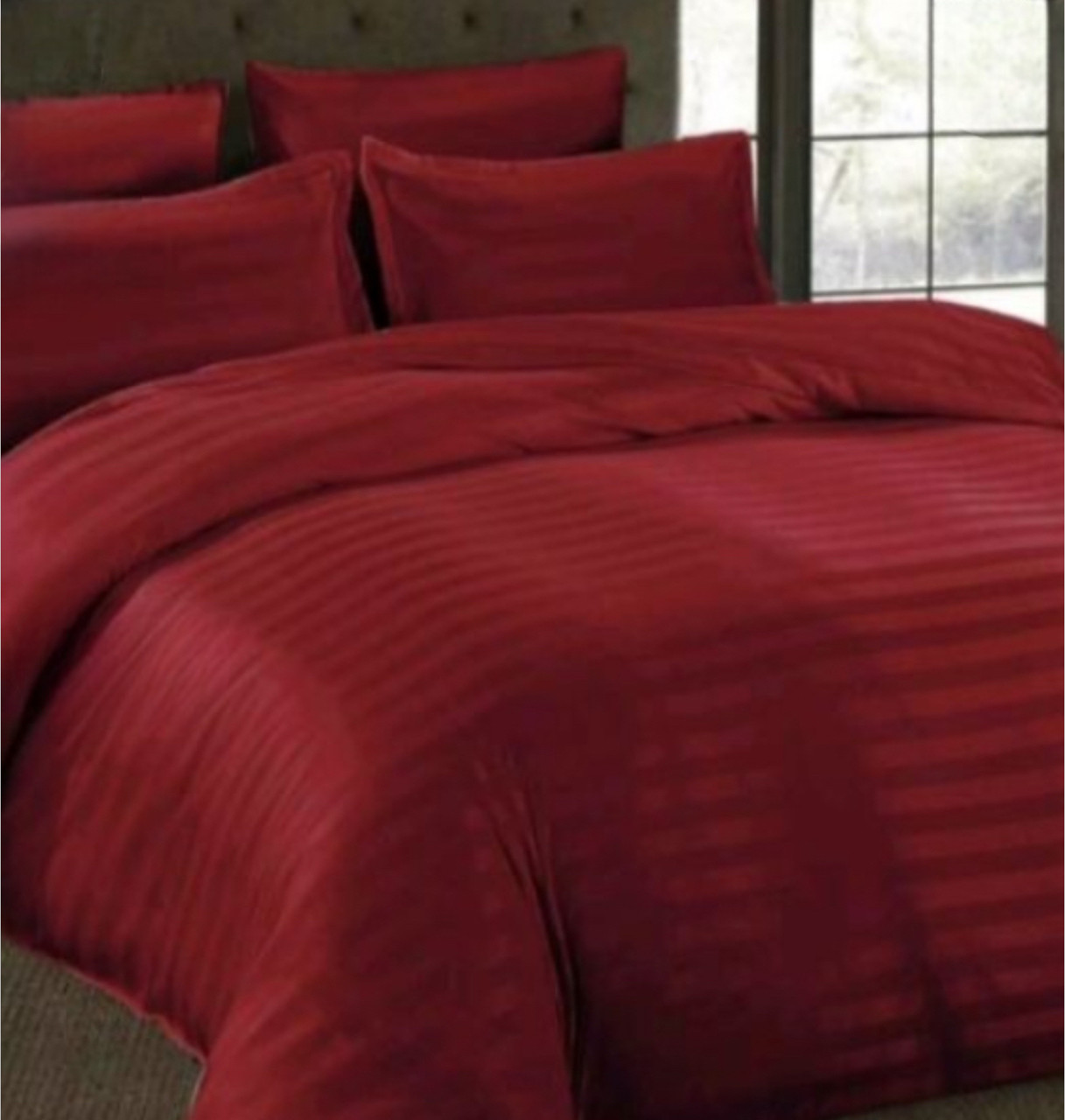 Постільна білизна євро Страйп Сатин із простирадлом на гумці, фото 1