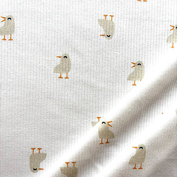 Інтерлок преміум трикотажне полотно рапорт 4х1 прінт чайки