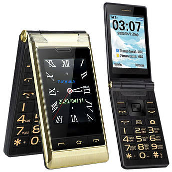 Телефон розкладачка Tkexun Yeemi Happyhere F7 G10 Gold Золотистий гучний бабушкофон для літніх з великими кнопками і екраном