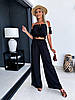 Чорний красивий легкий брючний костюм-двійка з креп жниварки: широкі штани палаццо і Топ з відкритими плечима, фото 5