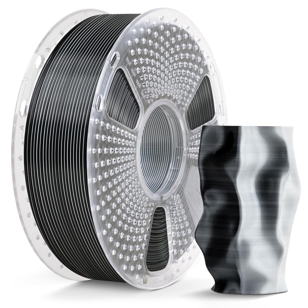 Пластик SUNLU Silk PLA+ Dual Color Black White, Reusable Spool v3, 1.75мм, 1кг, 205-230℃,Чорний Білий філамент для 3Д-друку, фото 1