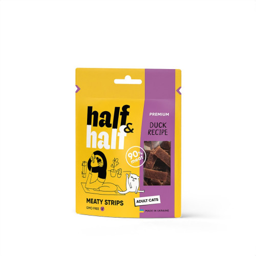 Ласощі для дорослих котів Half&Half Meaty Strips Adult м'ясні смужечки з качкою 50 г
