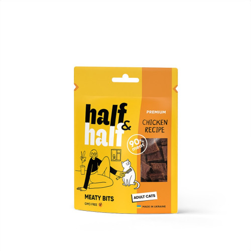 Ласощі для дорослих котів Half&Half Meaty Bits Adult м'ясні шматочки з куркою 50 г, фото 1