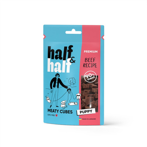 Ласощі для цуценят усіх порід Half&Half Meaty Cubes Puppy м'ясні кубики з яловичиною 100 г, фото 1