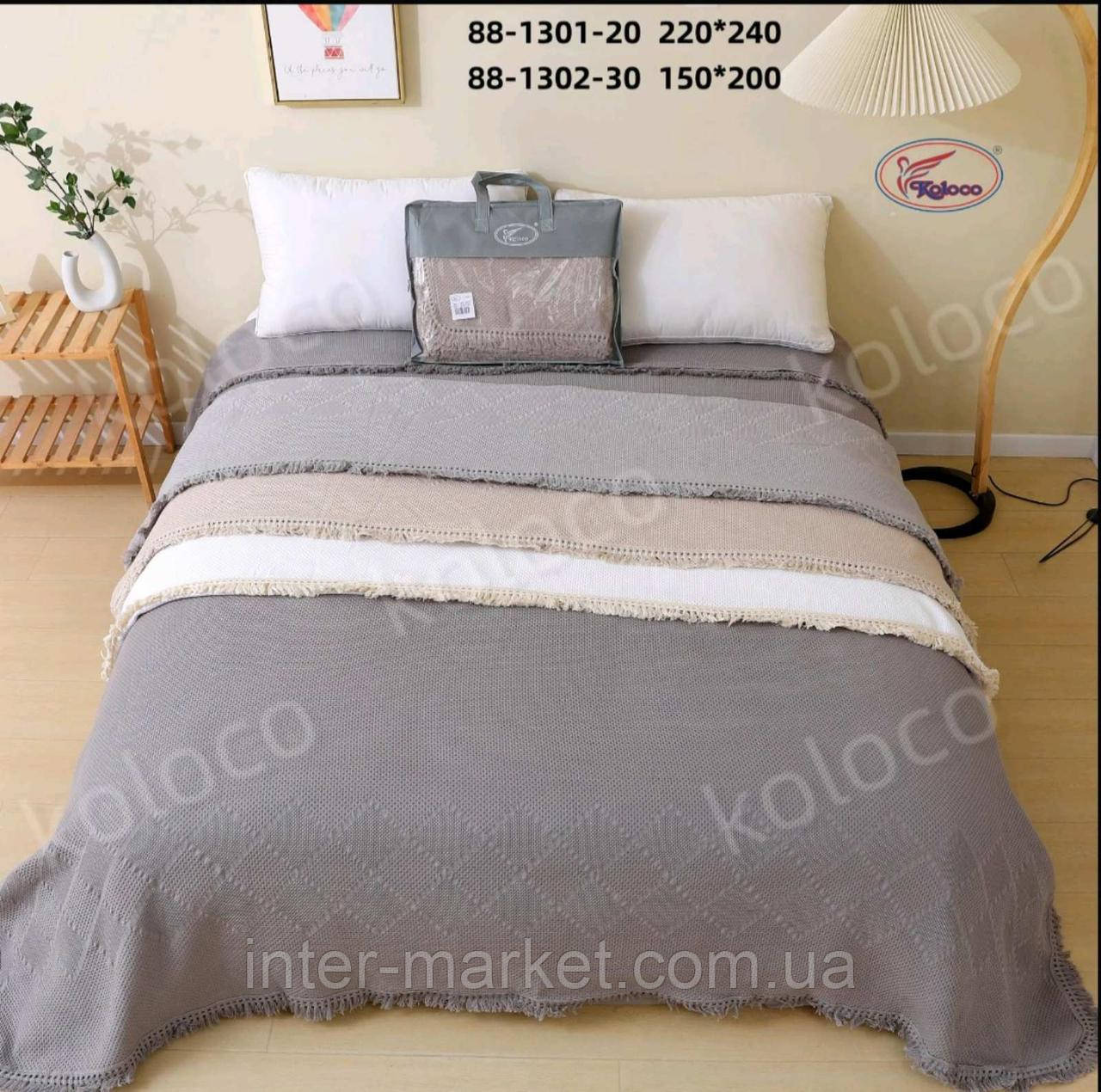 Плед покривало натуральне з льону, двоспальне покривало на ліжко 200х230см., фото 1