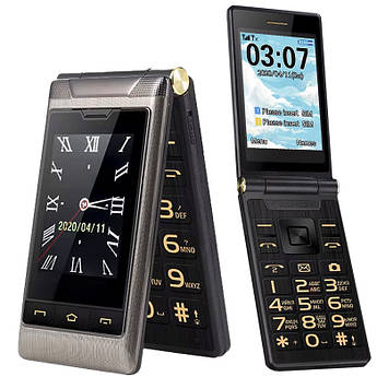 Телефон розкладачка Tkexun Yeemi Happyhere F7 G10 Black Сріблястий гучний бабушкофон для літніх з великими кнопками і екраном