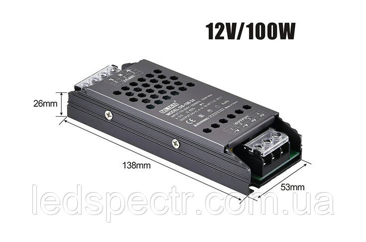 Блок живлення для LED стрічки DC12V 100W 8,3A LED-12-100