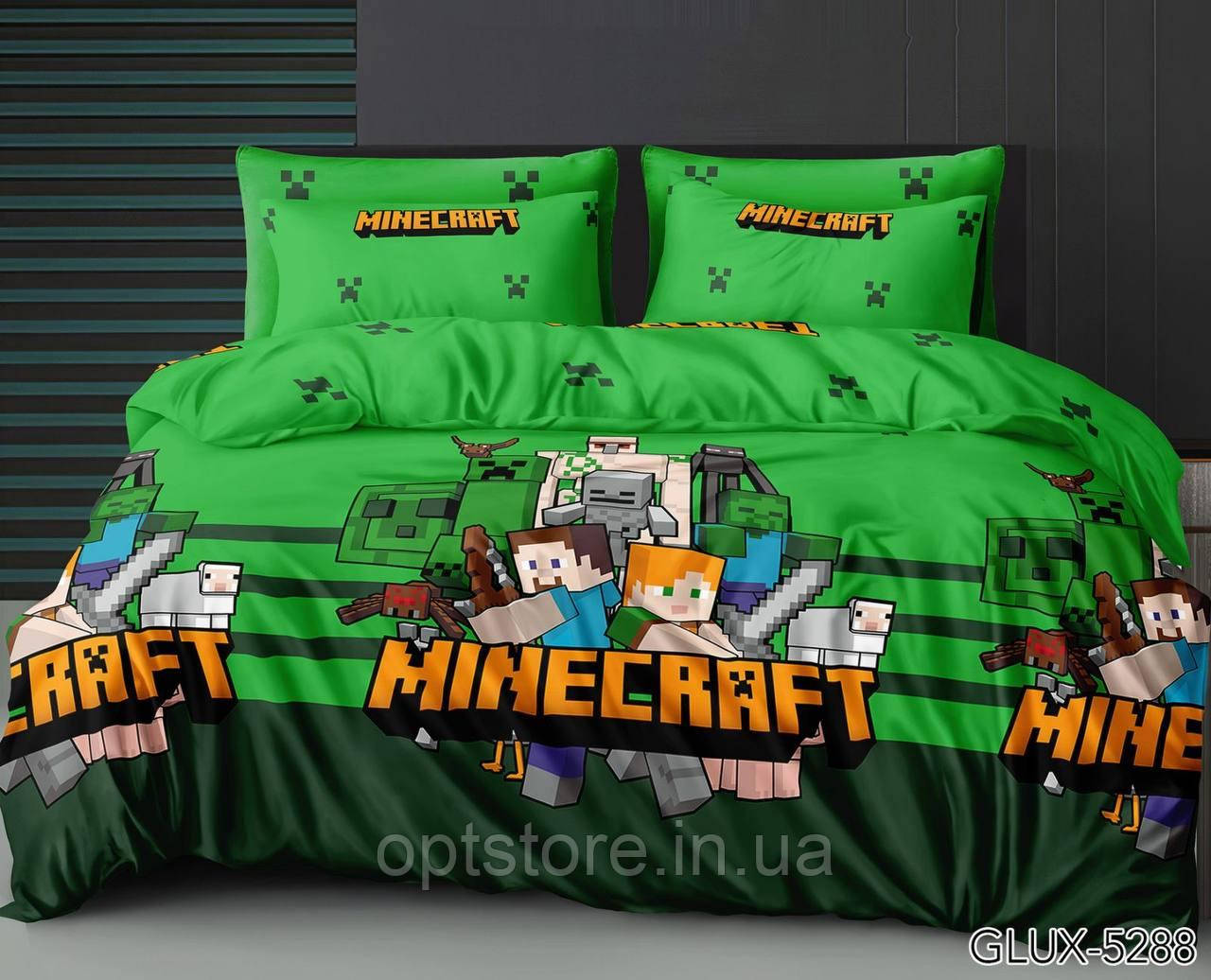 "майнкрафт" полуторний комплект постільної білизни 145/215 з дитячим малюнком, тканина сатин 100% бавовна, фото 1