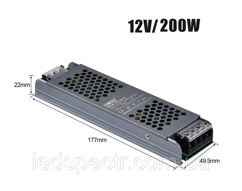 Блок живлення для LED стрічки DC12V 200W 16,5A LED-12-200