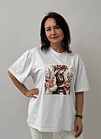 Футболка жіноча біла з принтом в українському стилі