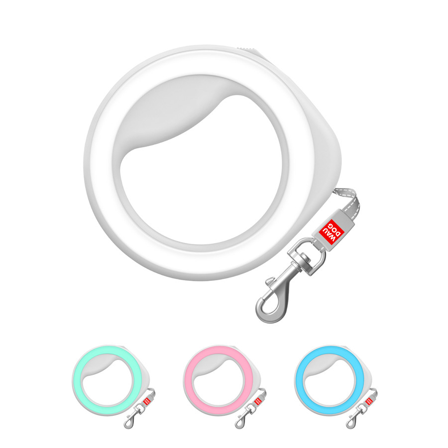 Повідець-рулетка для собак WAUDOG R-leash, кругла, XS-M, до 40 кг, 2,9 м, світловідбиваюча стрічка білий, фото 1