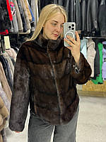 Жіноча натуральна норкова шубка з коміром стійка в кольорі "махогон" 44/46 автоледі