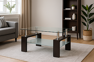 Стіл журнальний Кватро чорний (скло/метал/дерево)