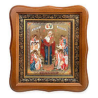 Ікона Всіх скорботних Радість Пресвята Богородиця, лик 15х18 см, у світлому дерев'яному кіоті