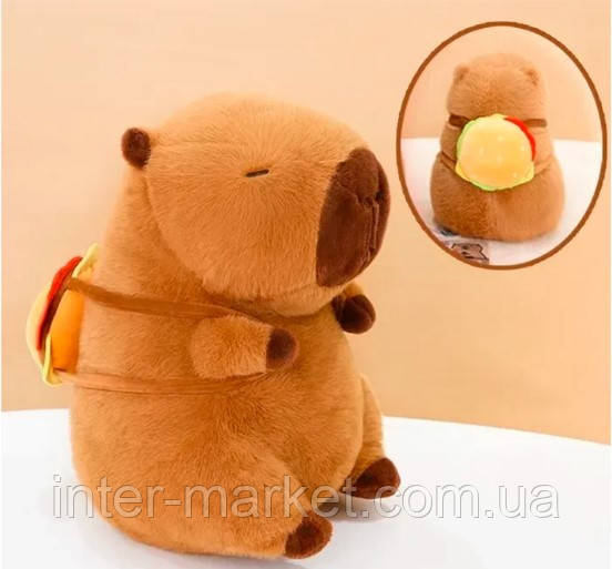 М'яка іграшка подушка з пледом всередині 4в1 Капібара з бургером., фото 1