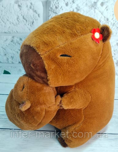 М'яка іграшка подушка з пледом всередині 4в1 Капібара з малюком., фото 1