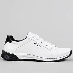 Шкіряні чоловічі кросівки білі з прошитою підошвою (ЛК 40/1)