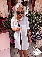 Женская пляжная белая туника-рубашка