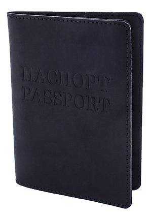 Обкладинка для паспорта VIP (антик чорний) тиснення "ПАСПОРТ&PASSPORT", фото 1