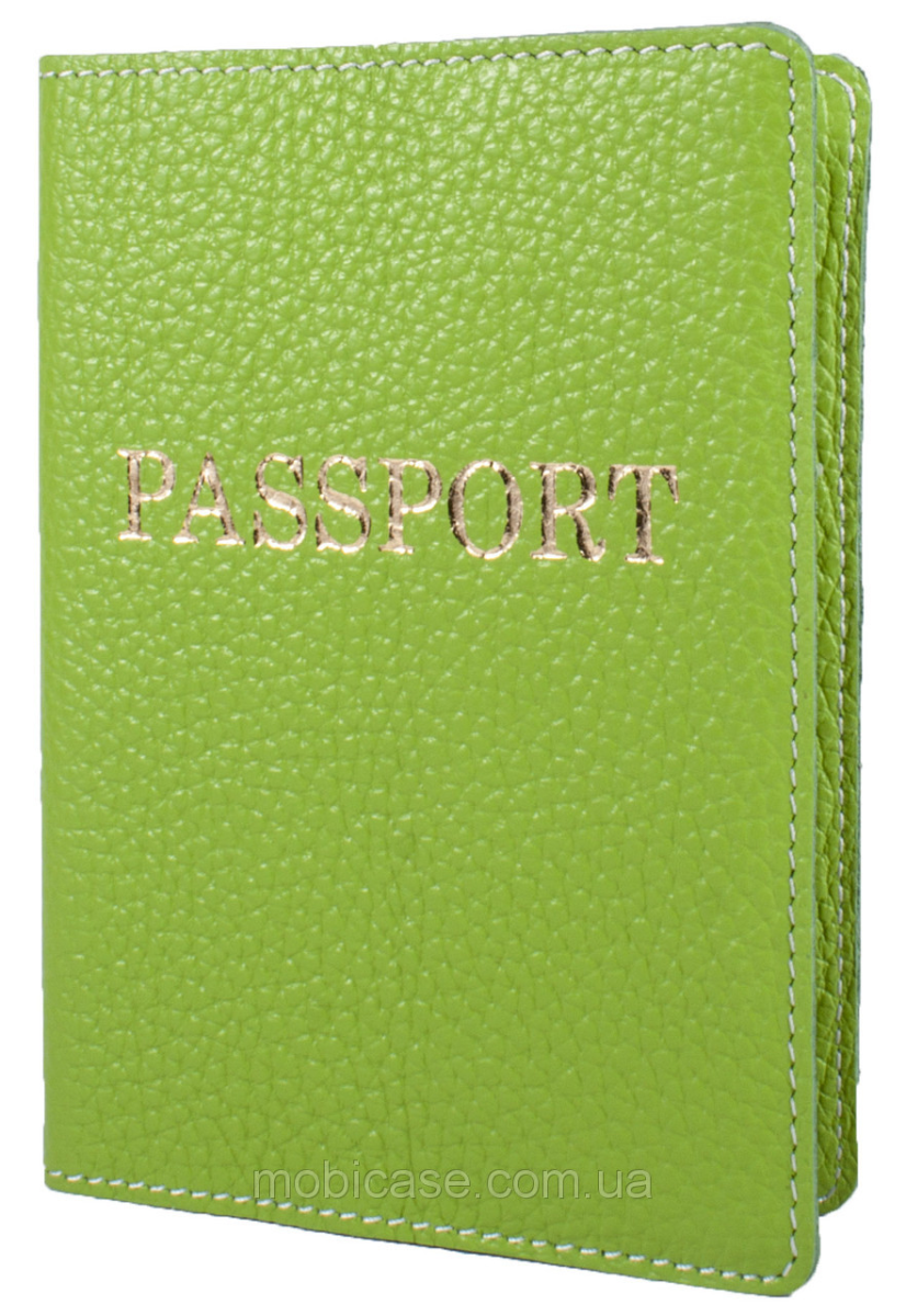 Обкладинка для паспорта VIP (флотар салатовий) тиснення золотом "PASSPORT"