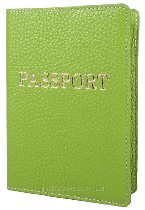 Обкладинка для паспорта VIP (флотар салатовий) тиснення золотом "PASSPORT", фото 1