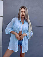 Женская пляжная голубая туника-рубашка