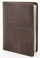 Обкладинка для посвідчення документів VIP (антик оливковий) тиснення "AUTO DOCUMENTS"