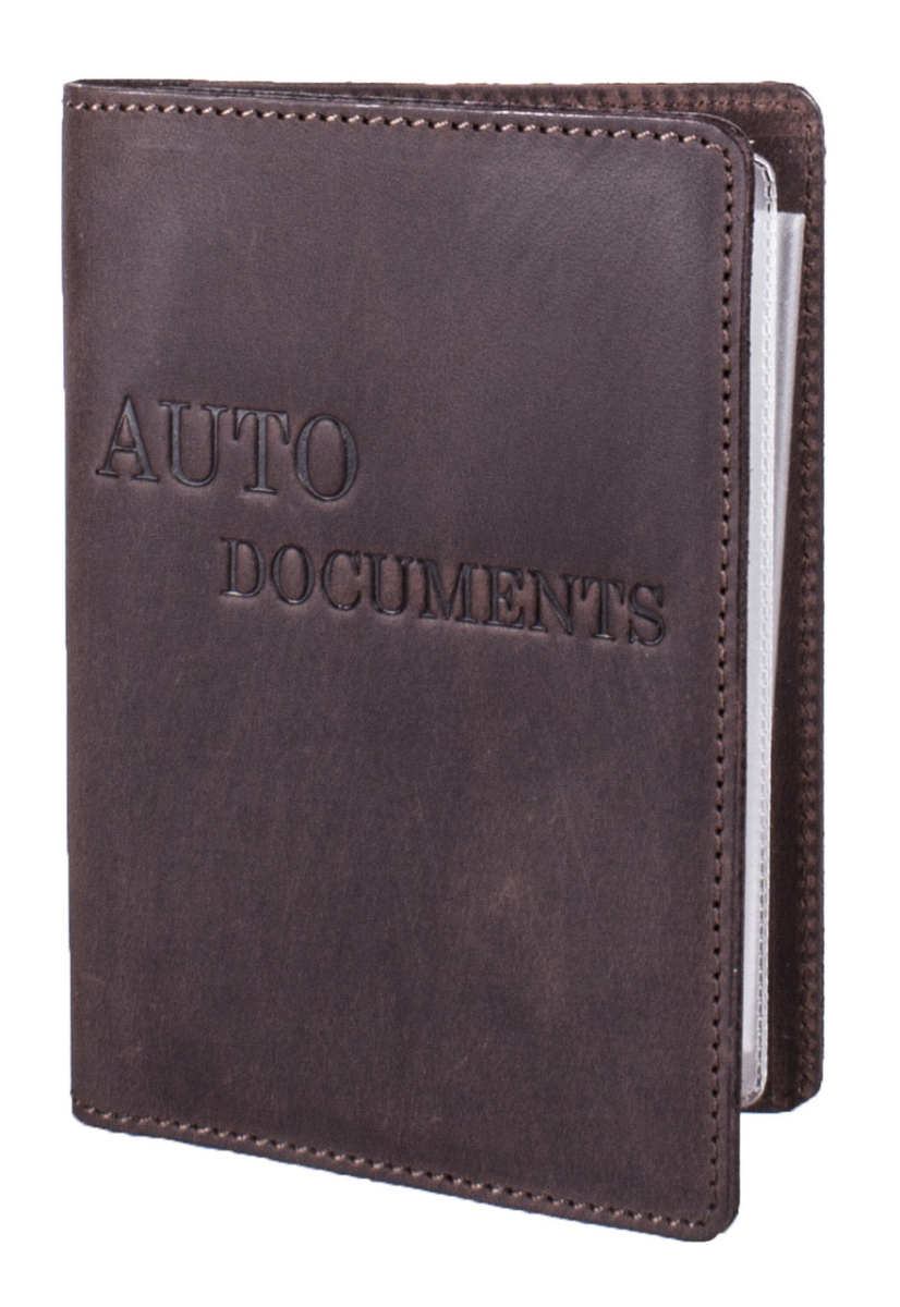Обкладинка для посвідчення документів VIP (антик темний шоколад) тиснення "AUTO DOCUMENTS"