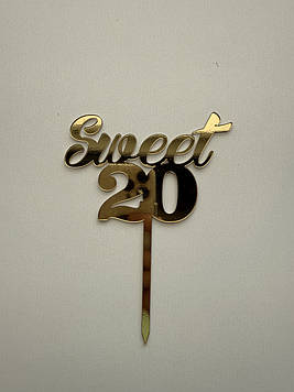 Топер "Sweet 20" (↔10 см) золото Код/Артикул Т0310за