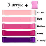 Фітнес гумка набір 5 шт для спорту тренувань фітнесу в чохлі навантаження 5-40 LBS WOSWEIR рожевий (GS-185878), фото 2