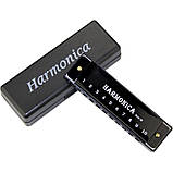 Гармошка губна гармоніка на 10 отворів титанова з чохлом Harmonica чорна (GS-184393), фото 5