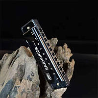 Гармошка губна гармоніка на 10 отворів титанова з чохлом Harmonica чорна (GS-184393)