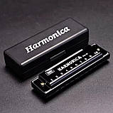 Гармошка губна гармоніка на 10 отворів титанова з чохлом Harmonica чорна (GS-184393), фото 8