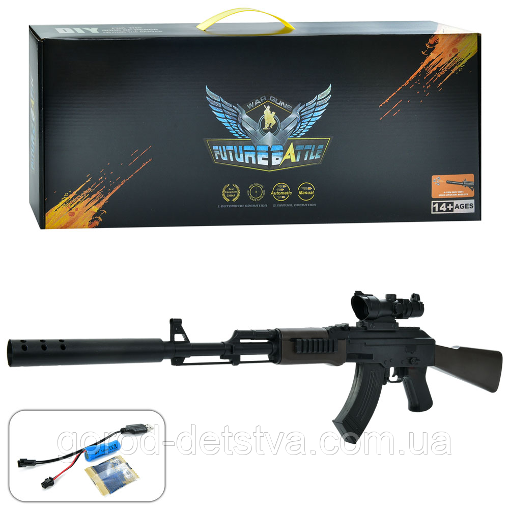 Автомат АК-47 Орбіган стріляє орбізами PUBG Приціл Акумулятор автомат на гелевих кульках 87 см, фото 1