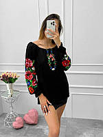 Льняна вишиванка black макове поле ОЛ7293