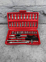 Набір інструментів 46 предметів з тріскачкою в червоному кейсі ВТ4681